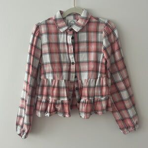 Plaid dress shirt with ruffle detail